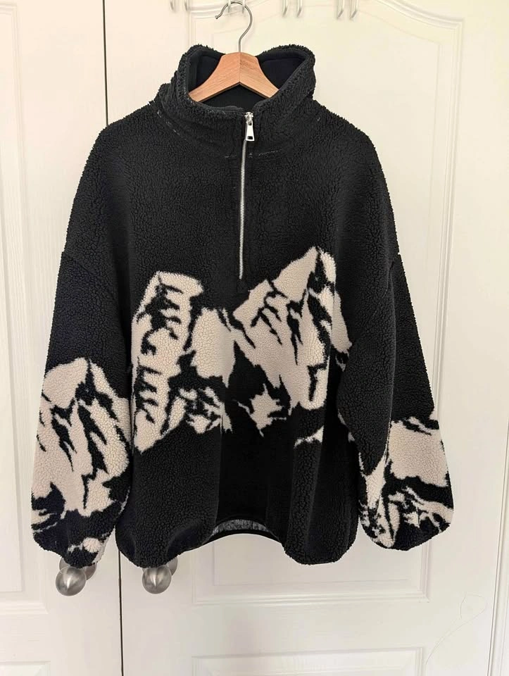 Ardene Mountain Graphic Sherpa Fleece Quarter-Zip Pullover - Siz