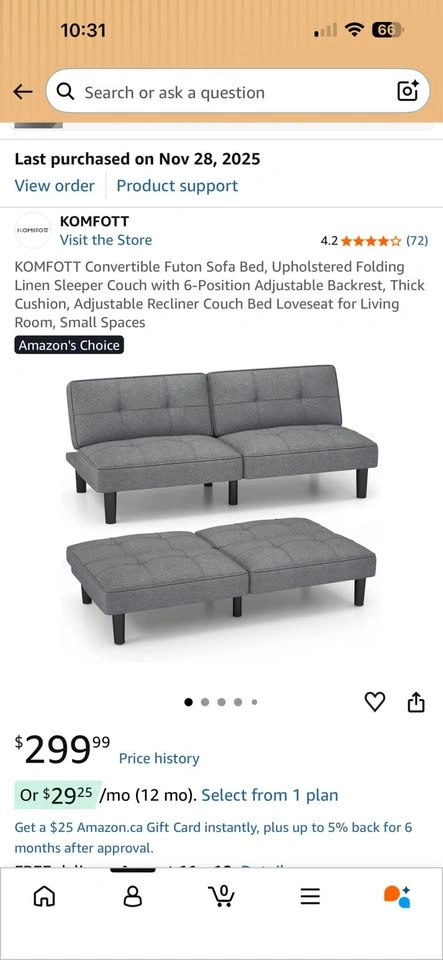 Like-New KOMFOTT Convertible Futon Sofa Bed (Linen Grey) - photo 3
