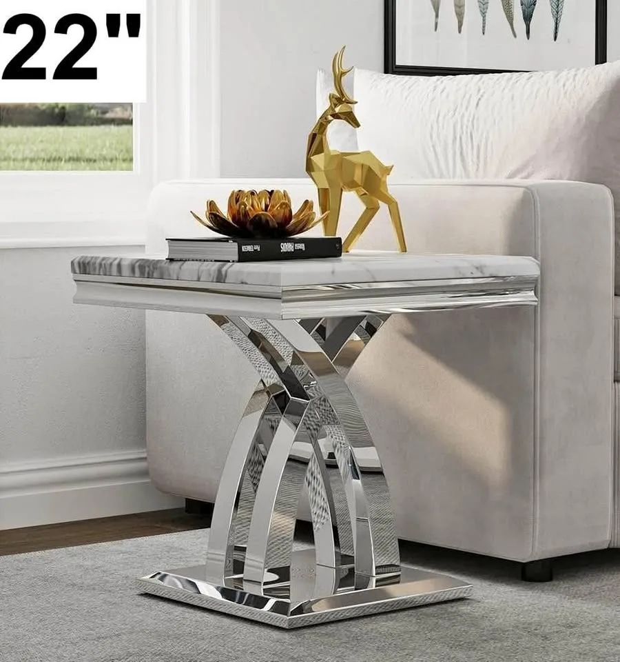 Luxury Modern Marble & Chrome End Table – Brand New in Box thumbnail