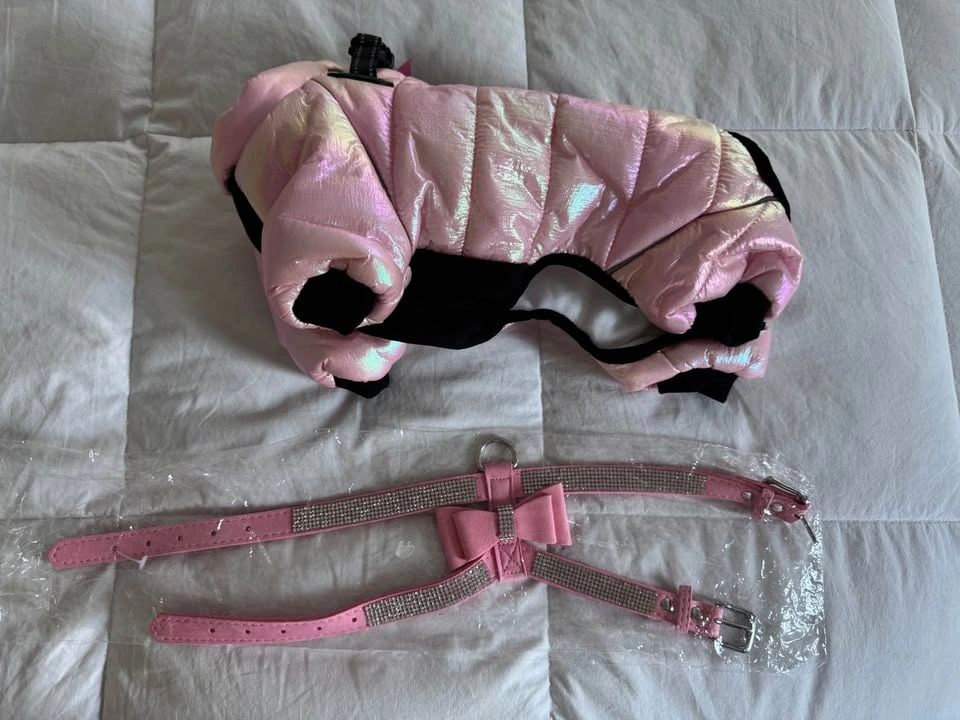 New Pink Rhinestone Harness and Pink Winter Dog Snowsuit - photo 2