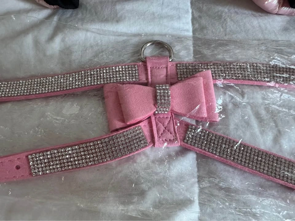 New Pink Rhinestone Harness and Pink Winter Dog Snowsuit - photo 3