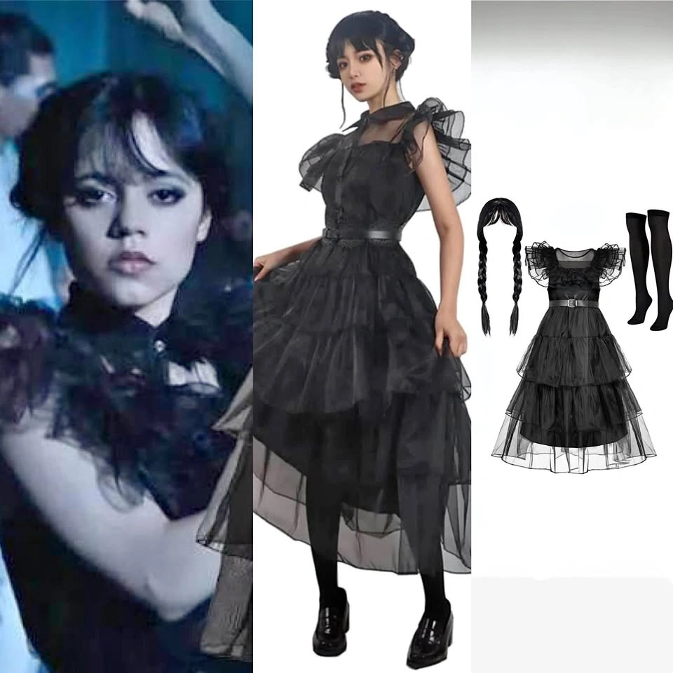 2 Brand New Iconic Wednesday Addams Dance Costumes Size 120