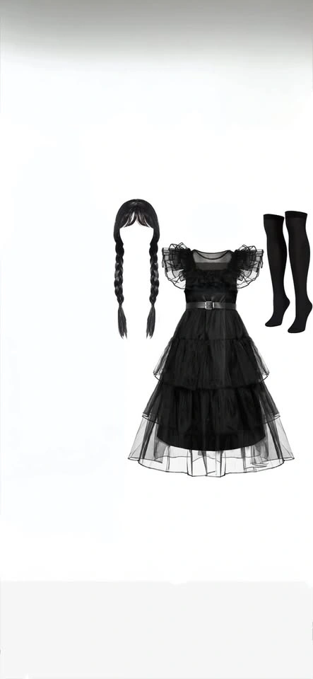 2 Brand New Iconic Wednesday Addams Dance Costumes Size 120 - photo 2