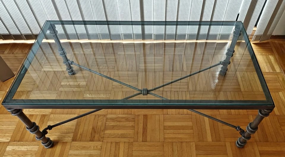 Vintage Diego Giacometti Style Wrought Iron & Glass Coffee Table