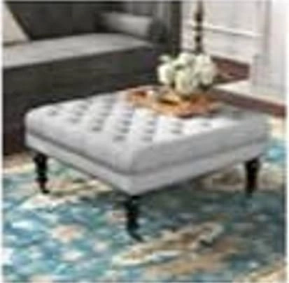 Ottoman - Nailhead Trim Tufted - Gray Velvet