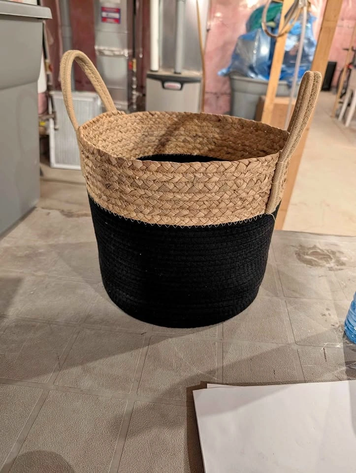 Two-Tone Woven Storage Basket with Handles