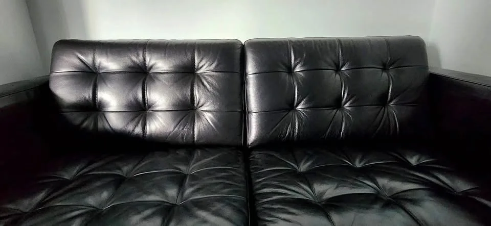 IKEA Morabo Black Leather 65” Loveseat Couch image indicator(2)