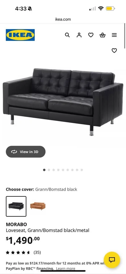 IKEA Morabo Black Leather 65” Loveseat Couch image indicator(3)