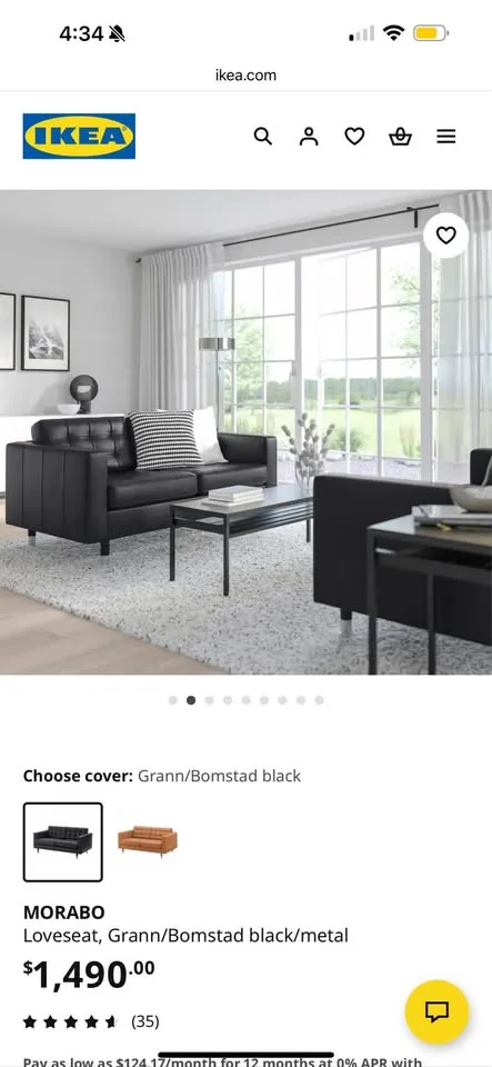 IKEA Morabo Black Leather 65” Loveseat Couch image indicator(4)