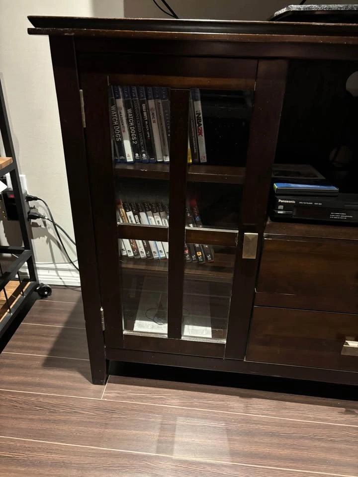 Dark Wood TV Stand with Glass Doors - photo 2