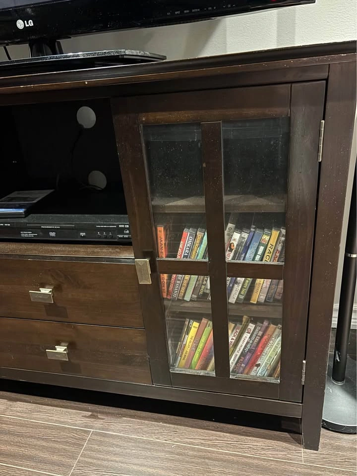 Dark Wood TV Stand with Glass Doors - photo 3