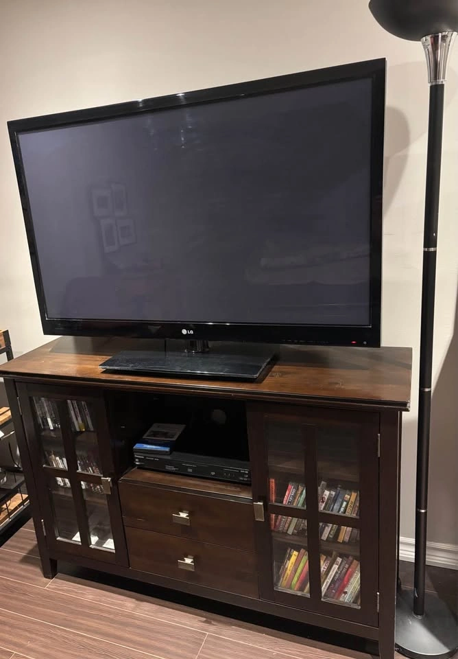 Dark Wood TV Stand with Glass Doors - photo 4