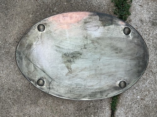 Ornate Vintage Oval Copper Metal Gallery Serving Tray w/ Handles - photo 4
