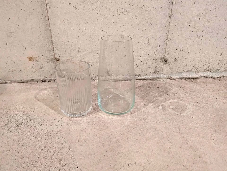 Clear Glass Ribbed and Tapered Vase Set