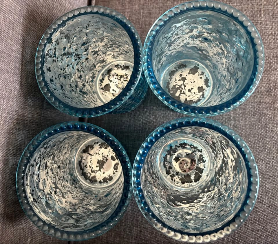 Set of 4 Blue Mercury Glass Votive Holders - photo 2