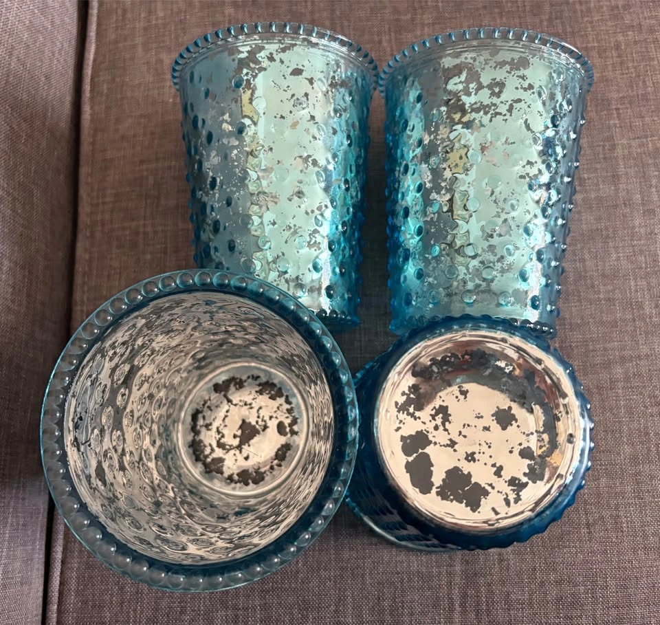 Set of 4 Blue Mercury Glass Votive Holders - photo 3