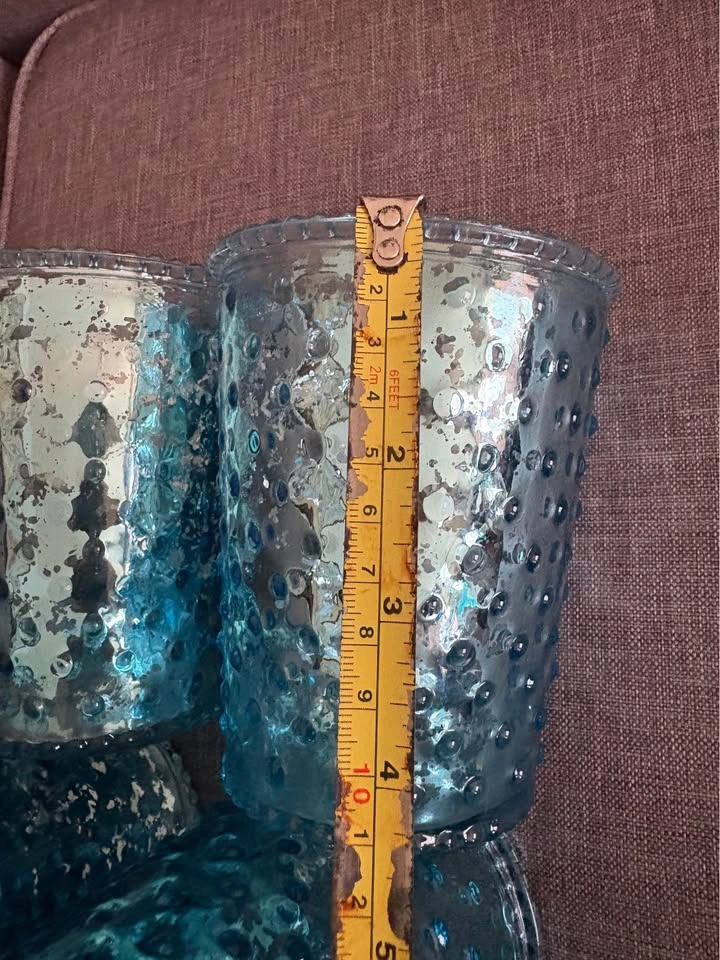 Set of 4 Blue Mercury Glass Votive Holders - photo 4
