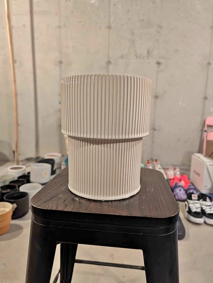 White Ribbed Ceramic Planter