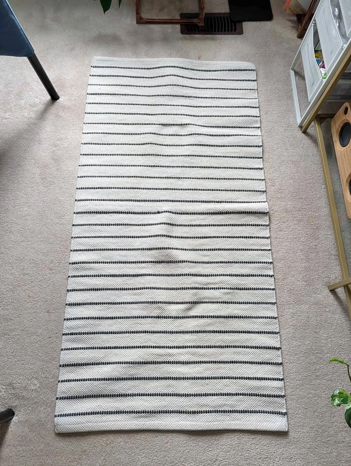 Cream and Black Striped Runner Rug