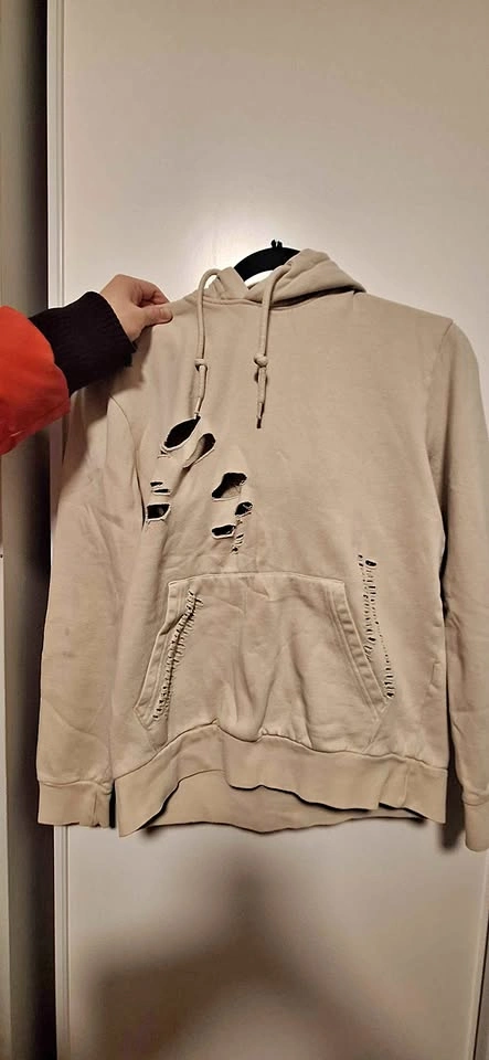 Topman cream distressed hoodie