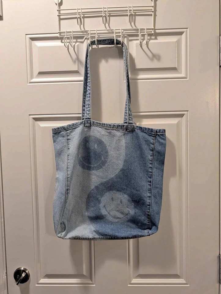 American Eagle Yin-Yang Smiley Face Denim Tote Bag