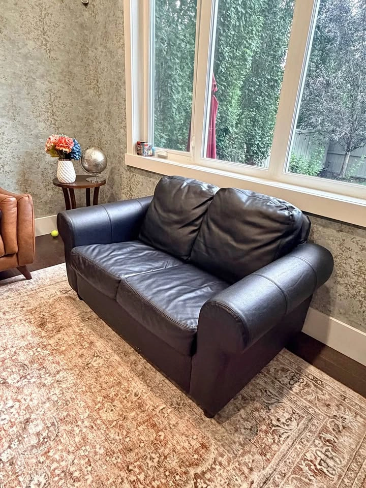 Black Faux Leather Loveseat