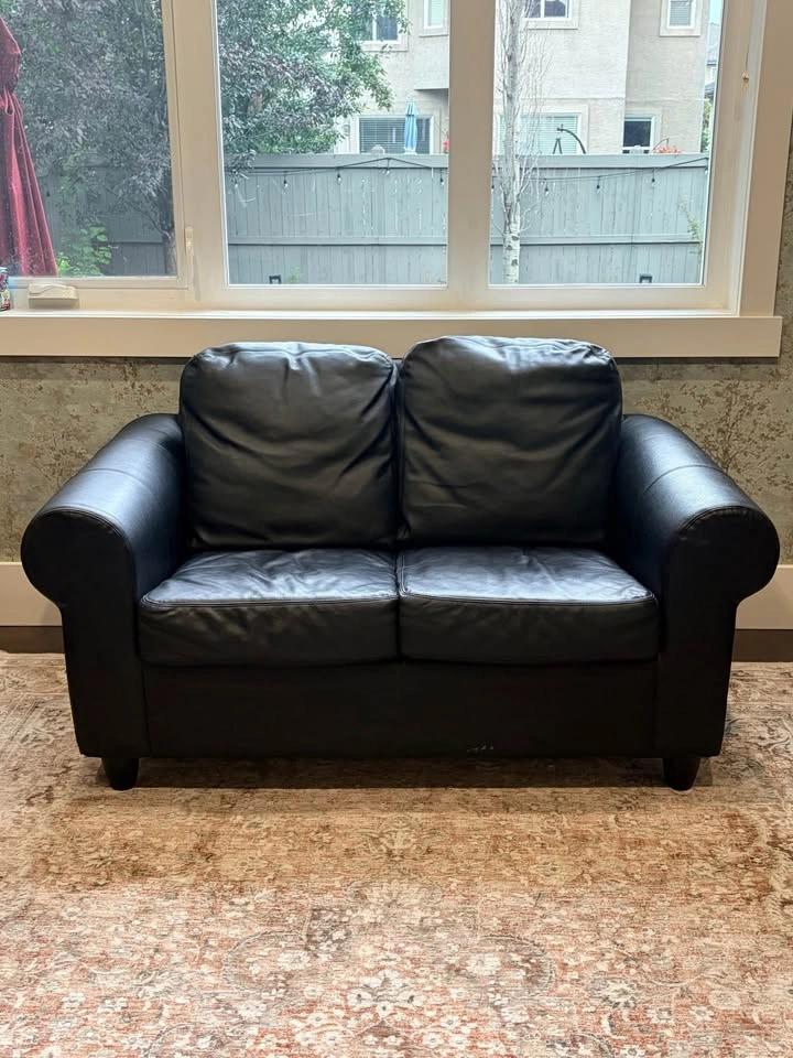Black Faux Leather Loveseat - photo 2