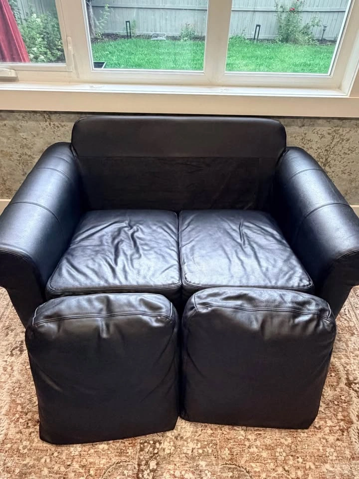 Black Faux Leather Loveseat - photo 4