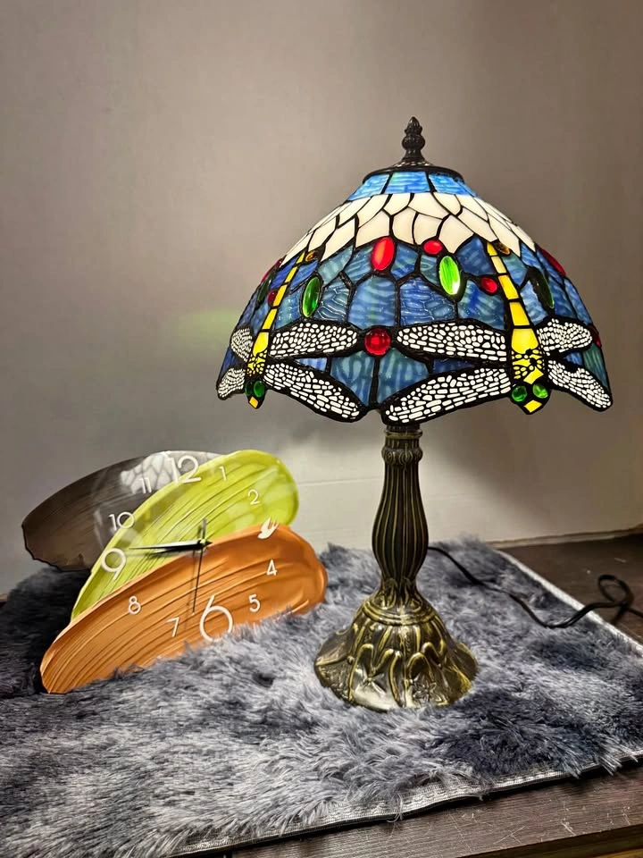12" Tiffany Dragonfly Stained Glass Table Lamp