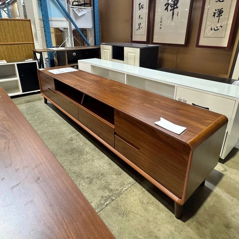 Natural Wood-Style TV Stand with Drawers and Open Shelves