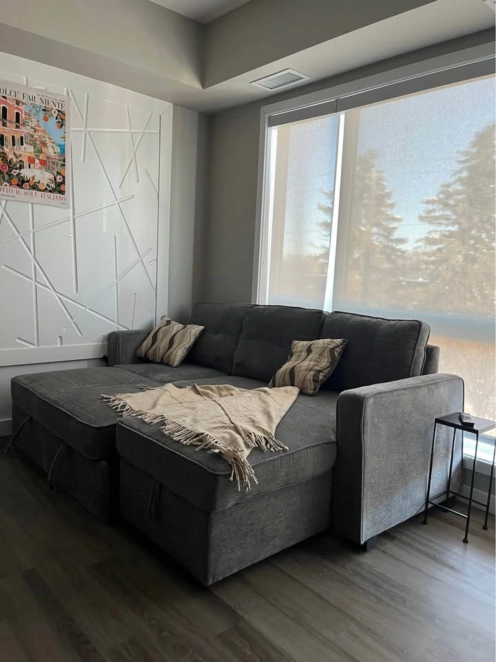 Grey Fabric Sectional Sleeper Sofa with Storage Chaise