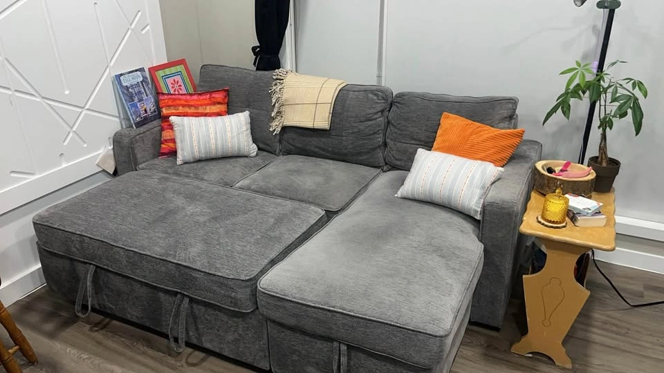 Grey Fabric Sectional Sleeper Sofa with Storage Chaise - photo 3