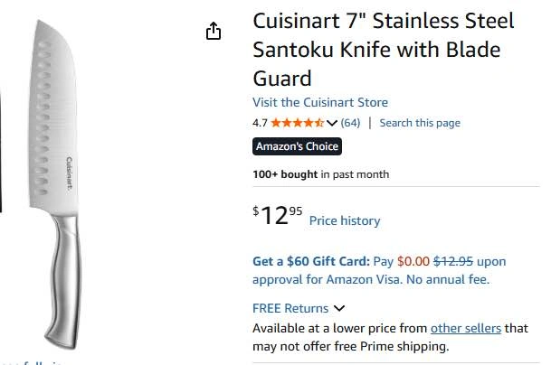 Cuisinart 7" Stainless Steel Santoku Knife - photo 2