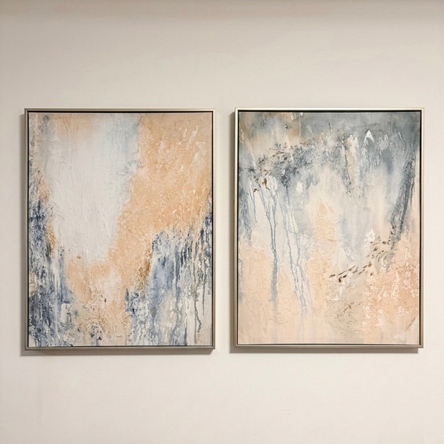 Modern Abstract Framed Canvas Wall Art Set (2) – Large 29” x 23”