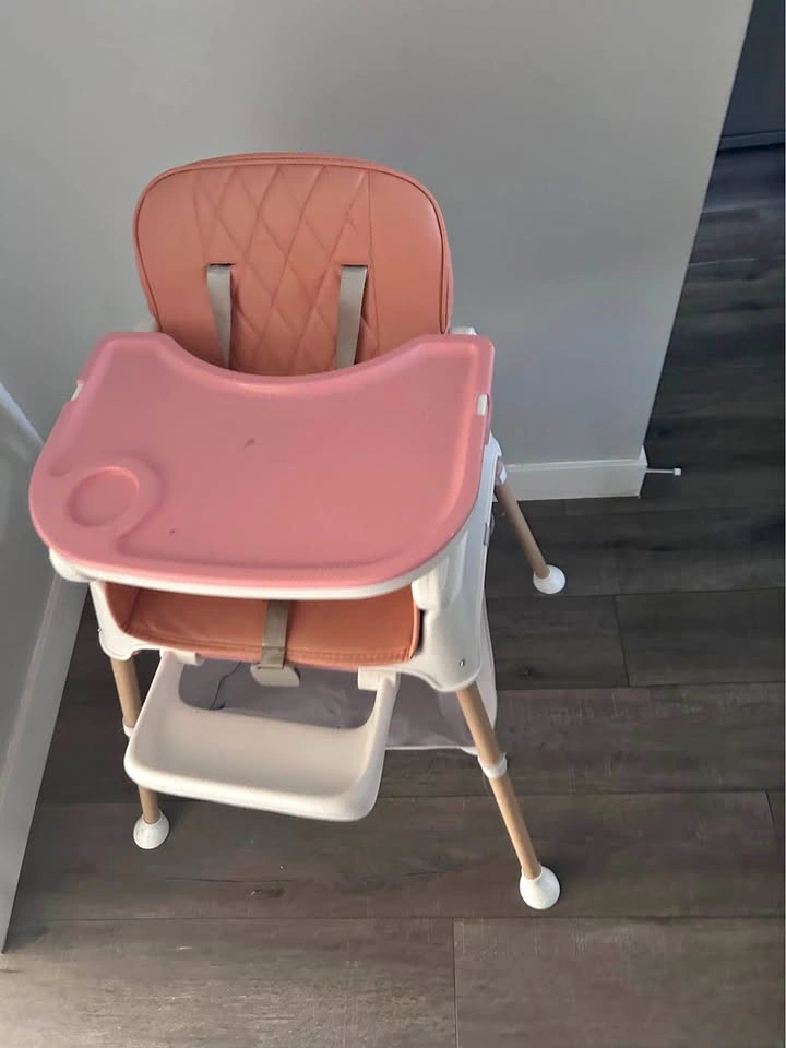 Pink Baby High Chair with Tray & Storage Basket