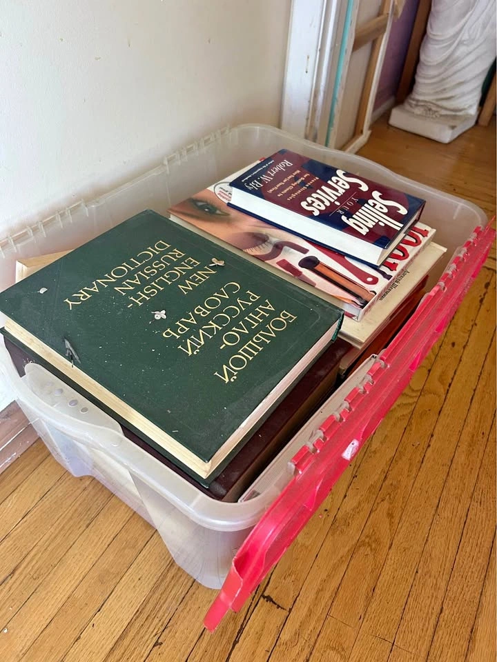 Box of Vintage Russian & English Books, Dictionaries