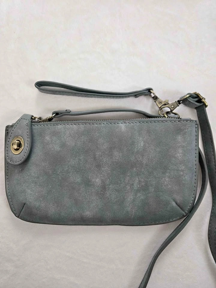 Joy Susan Woman's Wristlet/Clutch with Strap Silver/Grey