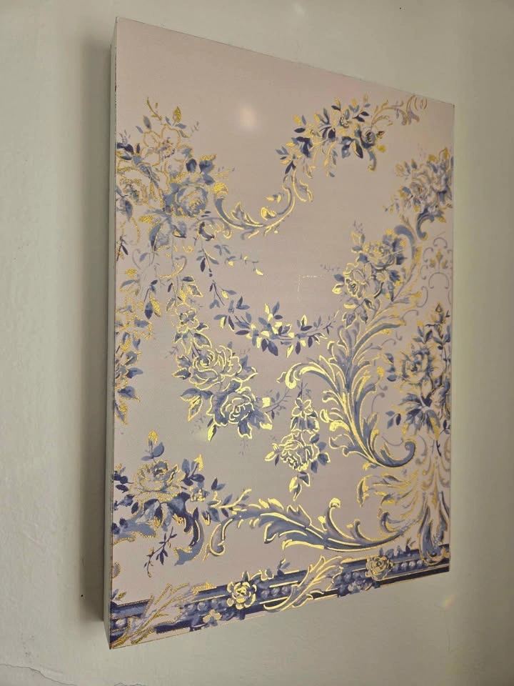 Beautiful Shabby Chic Floral Print on Wood with Gold accents 16x - photo 2