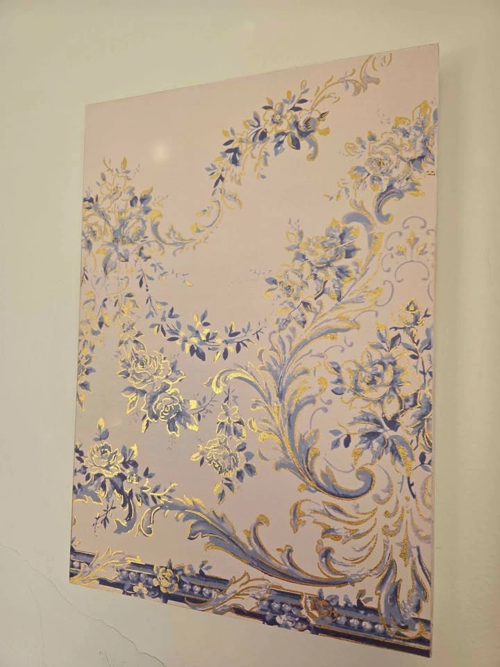 Beautiful Shabby Chic Floral Print on Wood with Gold accents 16x - photo 3