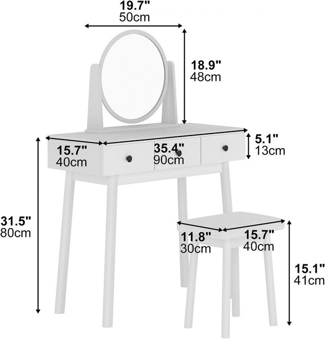 White Vanity set stool included - photo 3