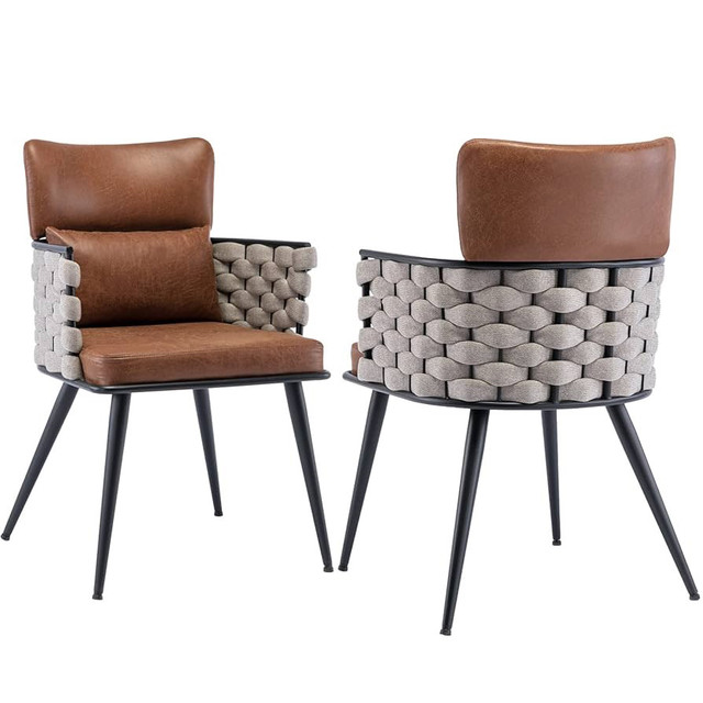 Set of 2 Modern Woven Accent Dining Chairs