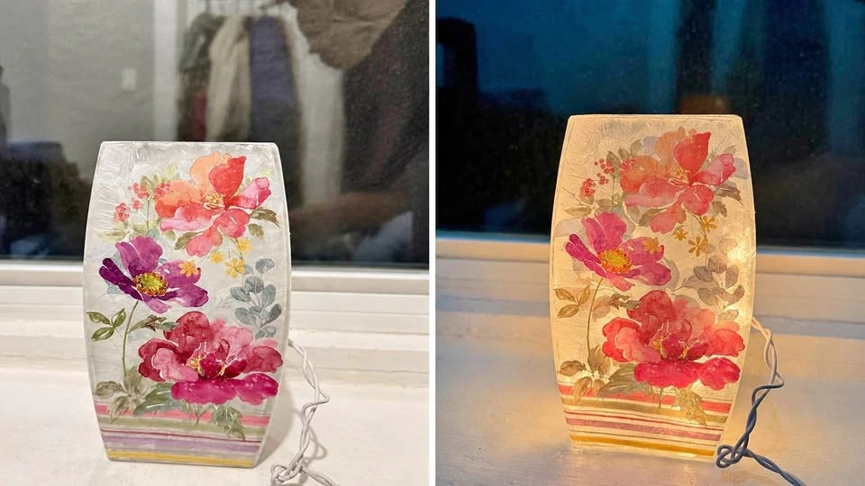 Beautiful Floral Glass Decorative Accent Lamp