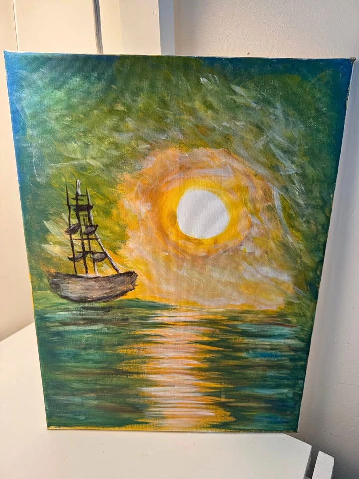 Original Nautical Sunset Painting on Canvas