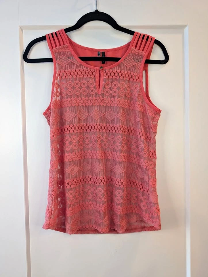 Maurices Coral Pink Lace Crochet Tank Top Size Medium