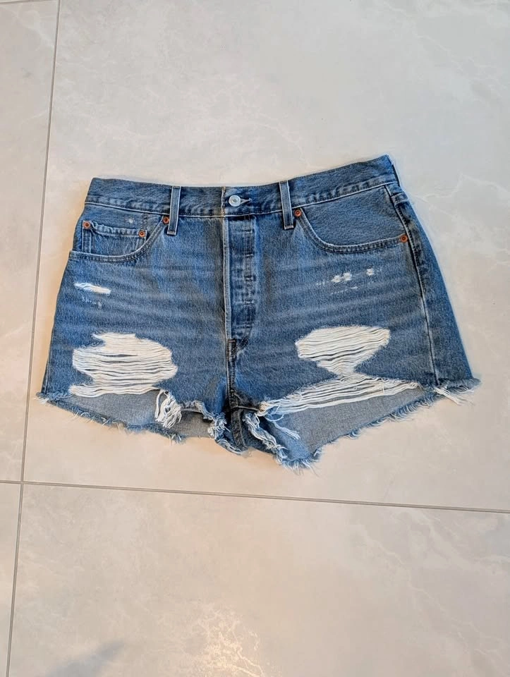 LEVI'S 501 Original Distressed Denim Cutoff Shorts - Size W34