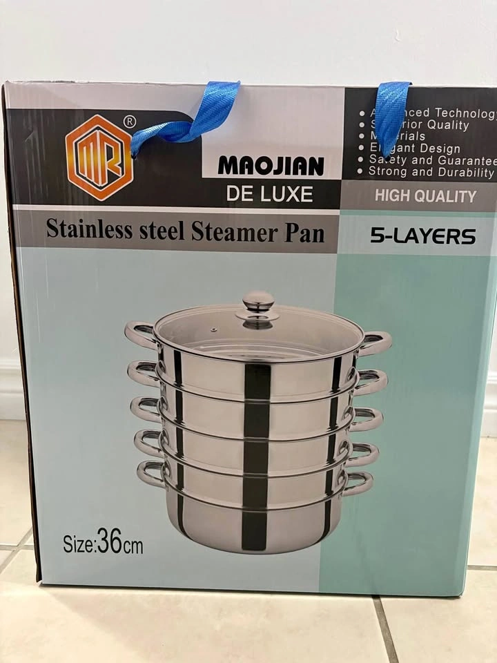 5-Layer Stainless Steel Steamer Pan Set (36cm) - Brand New