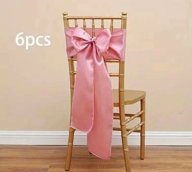 Pink satin chair ribbons 6- wedding decor