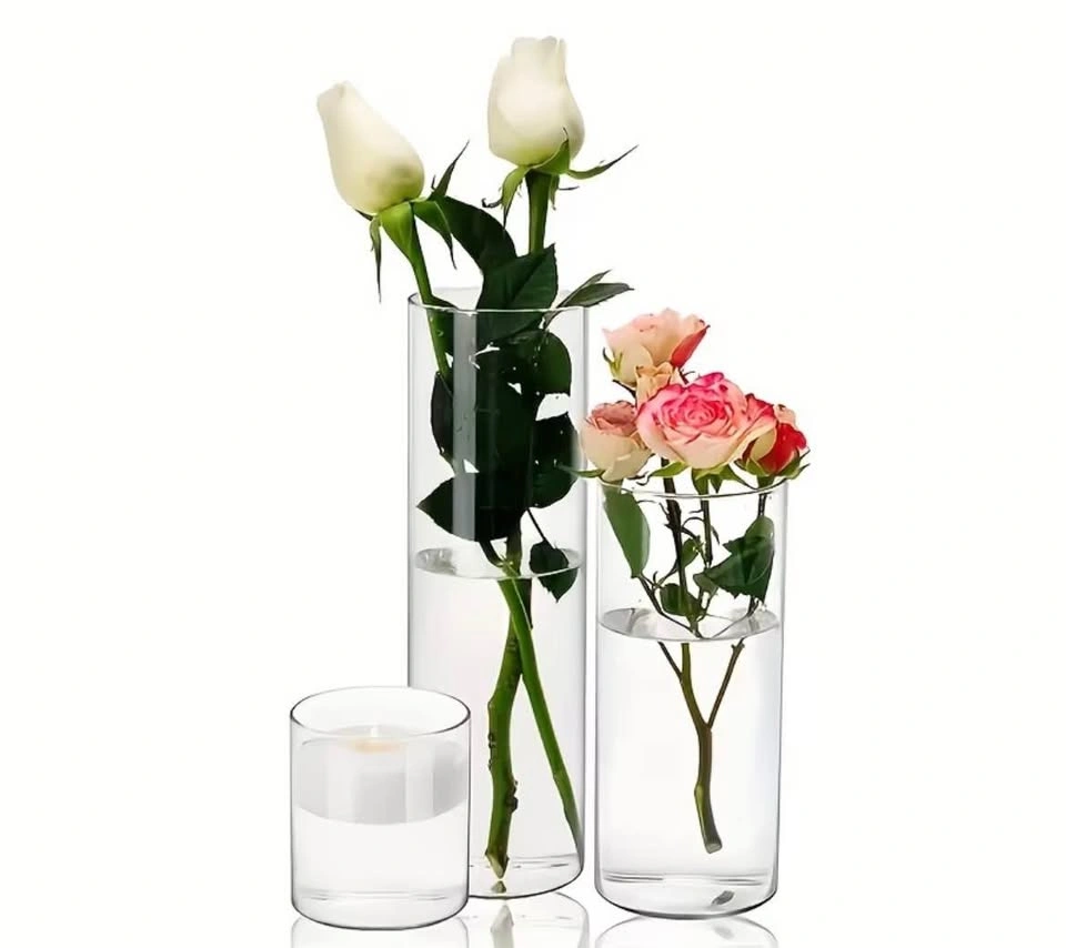 Three piece glass cylinder/ hurricane vase set - photo 3
