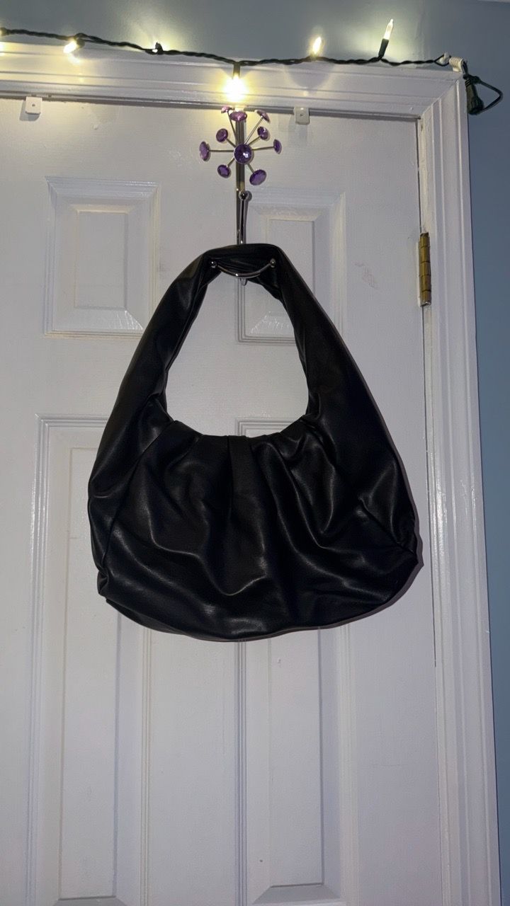 Black Leather Hobo Shoulder Bag