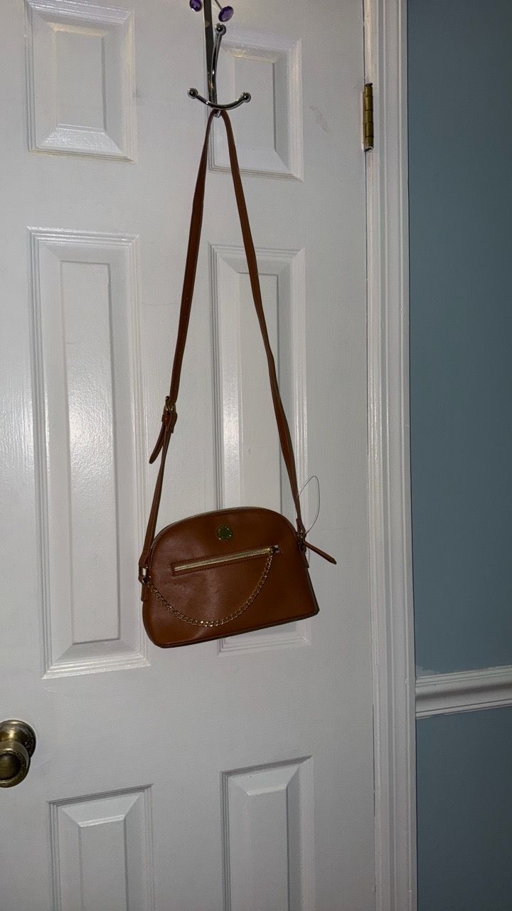 Brown Leather Crossbody Bag with Gold Chain